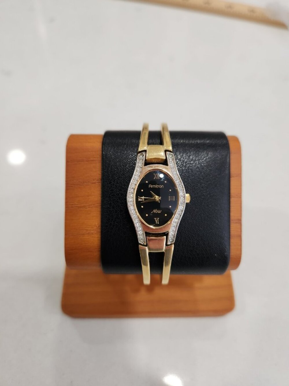 Armitron Now Womens Watch Gold Tone Crystals Black Face Quartz New Battery